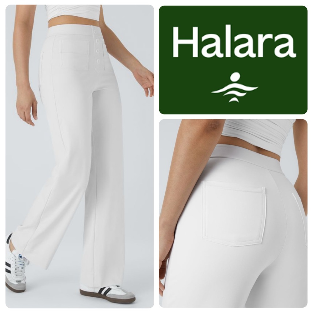 HALARA White High Waisted Button Multiple Pockets Straight
Leg Casual Pants